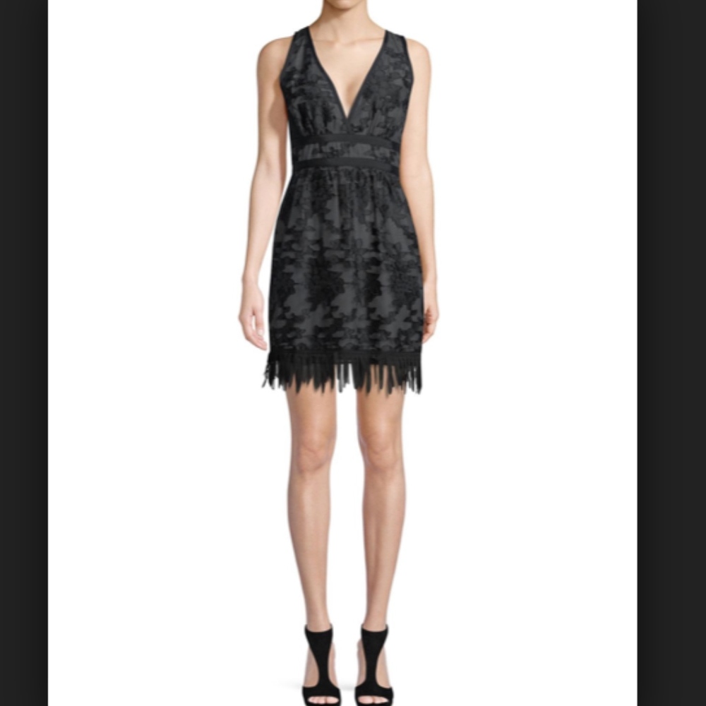 MAX STUDIO Lace Jacquard Fringe-Hem Dress